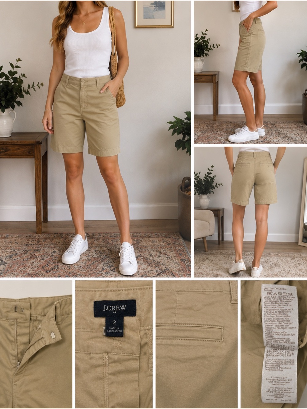 J.Crew Women’s Khaki Bermuda Shorts Size 2 Classic Chino Casual Preppy